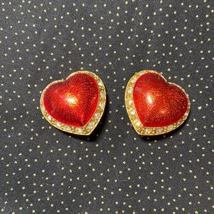 Vintage Victorias Secret Red Enamel Heart Clip Earrings